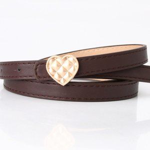 Skinny Brown Belt w/Gold Heart Buckle